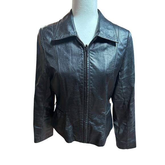 Vintage Wilsons Leather Womens Jacket Full zip Pocket Black M Biker Grunge Punk - Picture 1 of 16